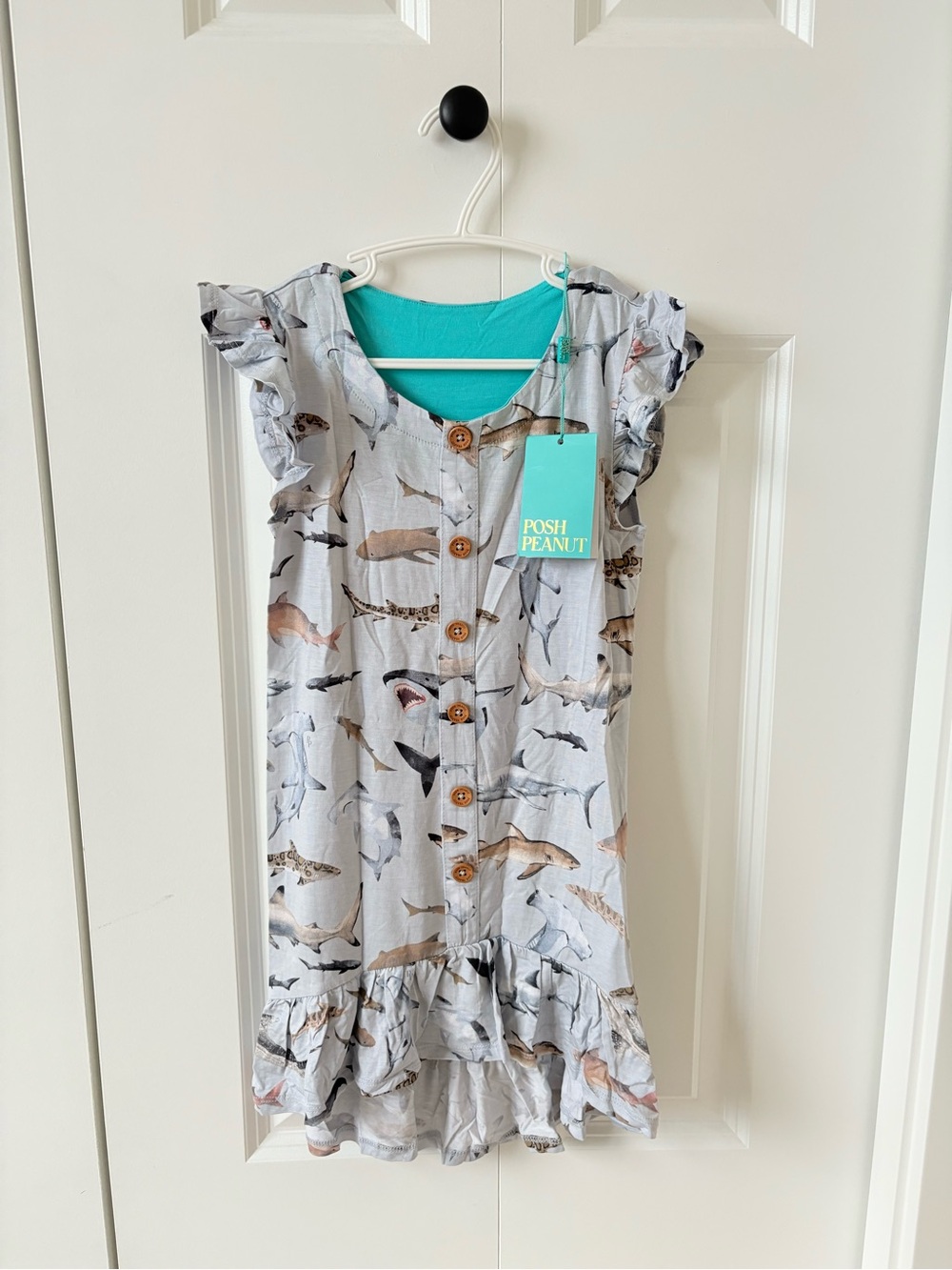 NWOT Posh Peanut Shark Print Ruffle Dress